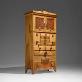 Tommy Simpson, Work, Food, Love, Rest cabinet, 2001, mahogany, walnut, various woods, tintypes, horsehair