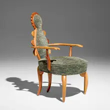 Tommy Simpson, How Does Your Garden Grow armchair, 2004, upholstery, carved oak, walnut