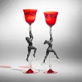 Lucio Bubacco, Nymph & Zeus goblets, pair, 2004, flameworked glass