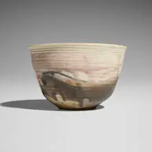 Tea bowl by Toshiko Takaezu, c. 2002, Plumbago Blue-glazed porcelain, sold Aug 2026
