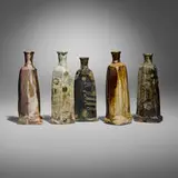 Jeff Shapiro, Collection of five bottles, glazed and wood-fired stoneware