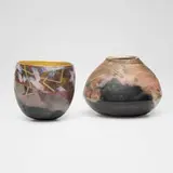 Bennett Bean, Vessels, set of two, c. 1990, pit-fired, painted, and gilt earthenware