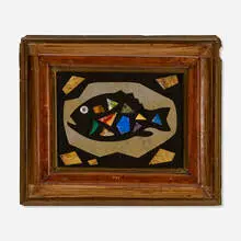Richard Blow, Untitled (Fish), c. 1970, hand-cut hardstone inlay in artist-made frame