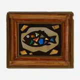 Richard Blow, Untitled (Fish), c. 1970, hand-cut hardstone inlay in artist-made frame