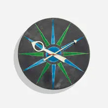 George Nelson & Associates, Meridian wall clock, c. 1965, glazed stoneware, lacquered aluminum, brass