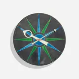 George Nelson & Associates, Meridian wall clock, c. 1965, glazed stoneware, lacquered aluminum, brass