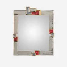 Mithé Espelt, Wall-hanging mirror, c. 1975, glazed, gilt, and silvered earthenware, mirrored glass