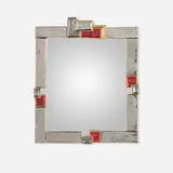 Mithé Espelt, Wall-hanging mirror, c. 1975, glazed, gilt, and silvered earthenware, mirrored glass
