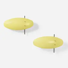 Angelo Lelii, Wall sconces, pair, c. 1955, acrylic, brass, enameled aluminum