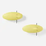 Angelo Lelii, Wall sconces, pair, c. 1955, acrylic, brass, enameled aluminum