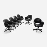 Eero Saarinen, Executive Swivel armchairs, set of six, leather, chrome-plated steel, enameled steel