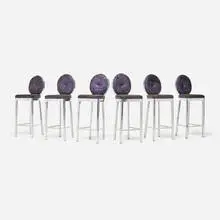 Philippe Starck, Kong barstools, set of six, 2003, aluminum, upholstery