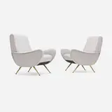 Marco Zanuso, Lounge chairs, pair, c. 1955, upholstery, brass