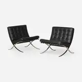 Barcelona chairs, set of two by Ludwig Mies van der Rohe, 1929 / 1991, leather upholstery, chrome-plated steel, sold May 2026