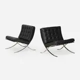 Barcelona chairs, set of two by Ludwig Mies van der Rohe, 1929 / 1991, leather upholstery, chrome-plated steel, sold May 2026