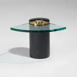 Karl Springer, Occasional table, c. 1970, enameled brass, glass, brass
