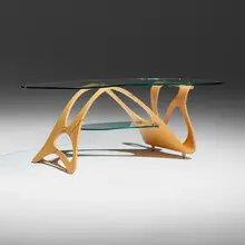 Carlo Mollino, Arabesco coffee table, oak plywood, glass, stainless steel