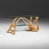 Carlo Mollino, Arabesco coffee table, oak plywood, glass, stainless steel