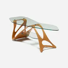 Carlo Mollino, Arabesco coffee table, oak plywood, glass, stainless steel