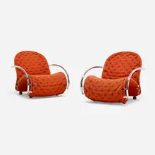 1-2-3 System lounge chairs model G, pair by Verner Panton, 1973, chrome-plated steel, upholstery, stained ash, sold May 2026