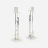 Silvershade candlesticks, pair by Ettore Sottsass, c. 1985, silver-plated brass, sold May 2026