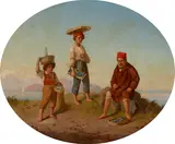 S. Montullo, Three Neapolitan fishermen by the coast; Three fisher folk by a basket of fish (a pair), one signed and dated 'S. Montullo Naples 1870' (lower left), the other unsigned