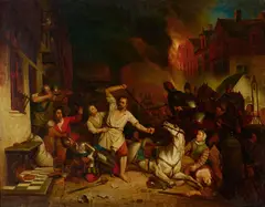 Belgian School, The sack of Antwerp, 1576, oil on canvas