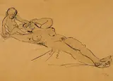 Max Pechstein, Liegender Akt, 1917, ink and wash on buff paper