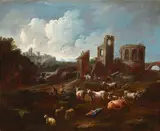 called Gaetano de Rosa Cajetan Roos, Italian landscape with ruins, oil on canvas