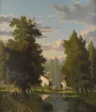 Eliza Agnetus Emilius Nyhoff, A stroll along the canal, oil on canvas