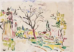 Hans Purrmann, Bodenseelandschaft, 1920, Öl auf Karton