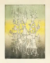 Yves Tanguy, Rhabdomancie, 1947, Radierung und farbige Monotypie auf leicht genarbtem Velin