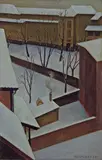 August Heitmüller, Verschneiter Hof, 1928, Öl auf Holz