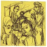 Tischgesellschaft by Ernst Ludwig Kirchner, 1915, Tuschfeder über Bleistift auf gelbem Papier, sold Dec 2007