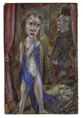 Otto Gleichmann, Lasziver Akt“ (Mädchen mit blauem Schleier), 1922, Gouache und Tuschfeder auf Papier