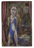 Otto Gleichmann, Lasziver Akt“ (Mädchen mit blauem Schleier), 1922, Gouache und Tuschfeder auf Papier