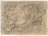 Willi Baumeister, Scheinrelief, 1953, Kohle auf leicht rosafarbenem Bütten (aus einem Skizzenblock)