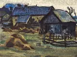Curt Querner, Das Gehöft im April, 1964, Aquarell auf Fabriano-Velin