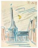 Lyonel Feininger, Gelmeroda, 1913, Farbkreide auf Papier (aus einem Skizzenblock)