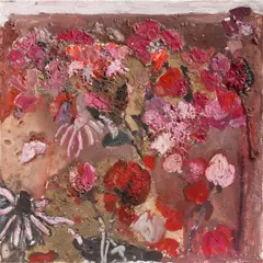 Ohne Titel (Flowers for Gandhi) by Anna Boghiguian, 2011, Acryl, Enkaustik und Sand auf Leinwand, sold Nov 2024