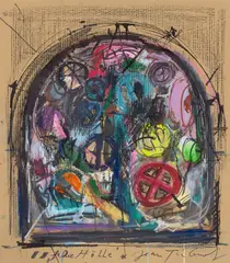 Jean Tinguely, Entwurf für ein Fenster: „Die Hölle“ (aus dem Werkzyklus „Pandämonium“), Um 1985, Mischtechnik auf Wellpappe