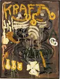 Jonathan Meese, General Sautanz de Rauchende Colts III, 2007, Öl, Acryl und Materialcollage auf Leinwand, mit Künstlerleiste