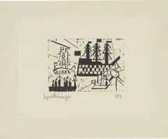 Lyonel Feininger, Schiffe im Hafen, 1918, Holzschnitt auf Seidenpapier