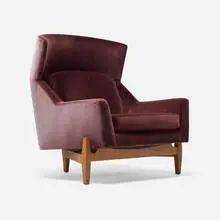 Jens Risom, Big chair, walnut, upholstery