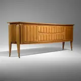 La Permanente Mobili Cantu, Cabinet, c. 1950, walnut, maple, bronze, reverse-painted glass