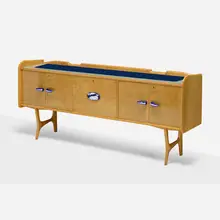 Ico Parisi, Cabinet, c. 1950, sycamore, glazed stoneware, reverse-printed glass