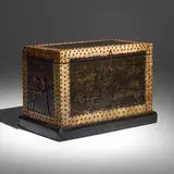 North African, Trunk, vellum, lacquered wood, iron