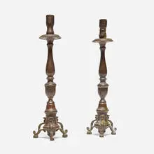 Flemish, Candlesticks, pair, bronze