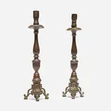 Flemish, Candlesticks, pair, bronze