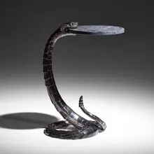 Blackman Cruz Workshop, Rattler table, cast bronze with hand-applied patina, honed matrix stone